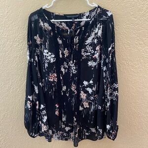 White House Black Market Black Floral Blouse